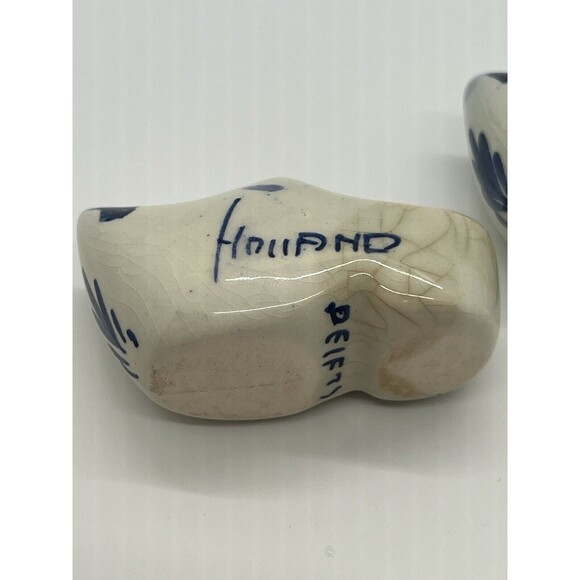 Vintage Pair of Delft Blue Holland Miniature Shoes Clogs Hand Painted Windmill - Picture 6 of 16